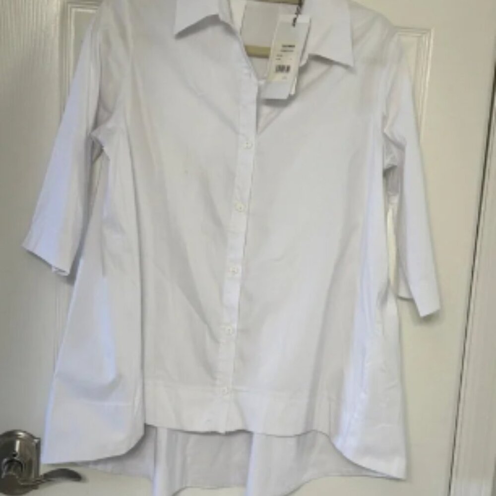 LUUKAA Button Up Blouse top shirt NWT Hi-Lo Hem White US 10 lagenlook white